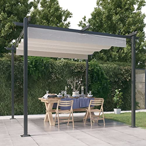 ShCuShan Pergola da Giardino con Tetto Retrattile 3x3 m Crema,Pergolato in Legno impregnato, per la Protezione dal Sole e Arredamento Esterni