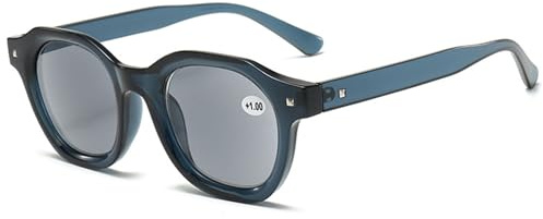 Lanomi Herren Damen Lesebrille mit Sonnenschutz Blaulichtfilter Sonnenbrille Getönte Sonnenlesebrille mit sehstärke Blau Rahmen Grau Linse 1.5