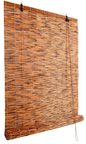 NEFMUKJ Balkon Bambusrollo Jalousie Schilfrohrvorhang Retro Bambusrollo 45 48 60 62 74 76 88 90 102 104 116 118 130 132 144 146 158 160cm Lichtfilter-Rollo Anpassbar Kaffee-Schwarze Linie