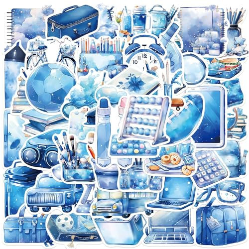50 Piezas de Pegatinas de El Estilo Azul,Pegatinas para Ordenador Portatil Agenda Laptop Skate Botella Agua Guitarras Maletas equipajes Coches y Bicicletas,Blue Impermeable Vinilo Pegatinas