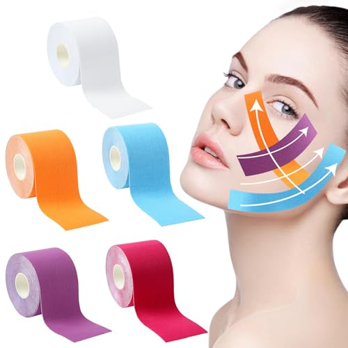 Face Lifting Tape, 5 Pezzi Nastro Lifting Facciale, Patch Antirughe | Cerotti Antirughe Effetto Lifting, Tape Kinesiologico Professionale, per Rassodare la Pelle