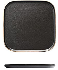 Snowflyk Plato de Cena Platos de Cena de 8 Pulgadas, Elegantes Platos Negros Cuadrados Mate, Plato de cerámica Resistente para Servir Carne, Ensalada, Pasado (AL)