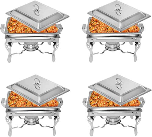 4.5L Chafing Dishes Set Buffet, 1/2/3/4/5/6 Packs Stainless Steel Food Warmers Server with Food Pan, Water Pan, Lid and Fuel Holder, for Parties, Weddings and Events,6 Pack,4Pack
