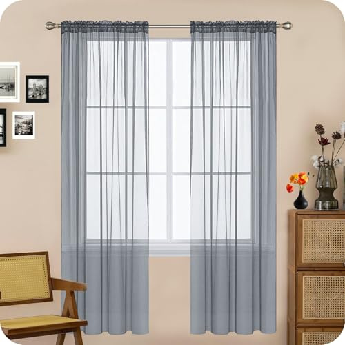 GAIFNAG Gardinen Kurz Vorhang Stores Gardine 70 x 200 cm Weiss Halbtransparent mit Ösen, Luftig, Modern Und Langlebig Modern Schlaufenschal, Balkontür Gardine für Fenster, Zuhause, Terrasse, Hellgrau