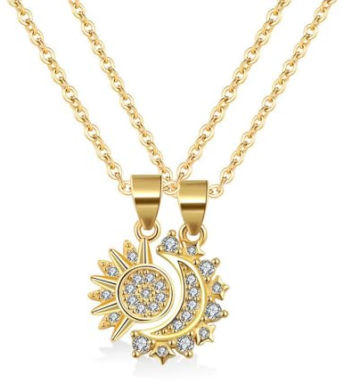 FDEETY Collana Sole e Luna per Coppia Adolescente Collana Mamma Figlia Amicizia Sorella Gioielli BFF Amicizia Regali 2 Pezzi Bianco