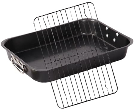 Gvblkq 15-inch Grilled Chicken Plate, Vegetable Grill Basket, Nonstick BBQ Roasting Trays, Grill Plate with Flat Mesh Grill, Bakeware Roasting Pan for Fish, Chicken and Meat