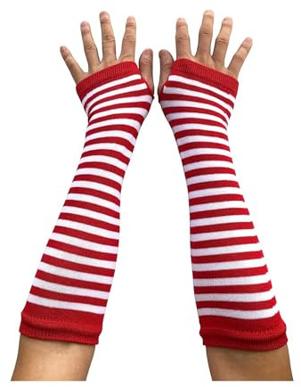 AUSUAYA Gestreifte Fingerlose Handschuhe Damen Armstulpen Lang mit Daumenloch Weiche Strick Goth Emo Cosplay