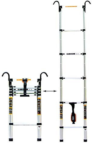 DLNTXFDG Scale, Scala telescopica, Scala a pioli 2-6 m, Scala Alta con Ganci e Tappetino Antiscivolo, Scala telescopica Professionale in Alluminio, Costruzione, carico Esterno 150 kg, 2,7 m