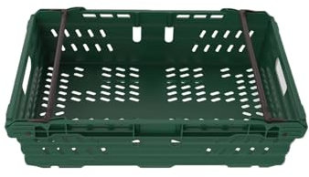 5x 30L Supermarket Food Crate, Ventilated Food Grade Basket, Bale Arm Crate for Food Storage and Transportation 600x400x170mm (GREEN)