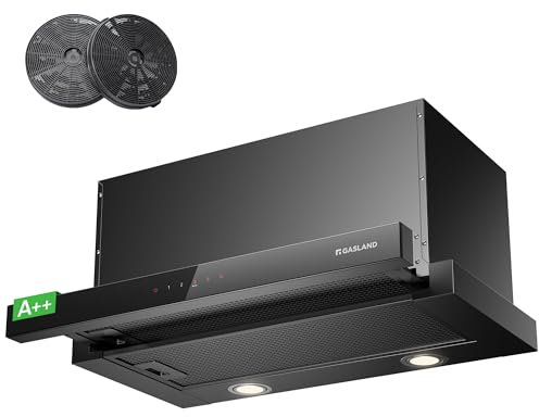 GASLAND BR60BS A++ Campana Extractora 60 cm Umluft, Frontal de Cristal con Sensor Táctil, Integrada, 566 m³/h, Campana Extractora Plana y Silenciosa Negra, Filtro de Carbón Activado CF176
