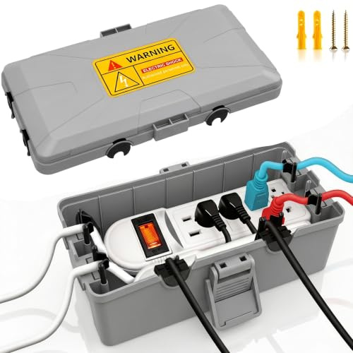 Outdoor Electrical Box, Medium, IP54 Waterproof Extension Cord Connection Box with 6 Cable Entry Ports for Small Power Strips, Holiday Lights, Outdoor Plugs and Extension Cords