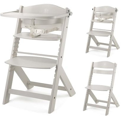 Kinderkraft Hög barnstol 3 i 1 ENOCK, Matningsstol, Ergonomiskt, avtagbar Bricka, 5-graders sitthöjdsjustering, tidlös design, till 10 år, helt beige