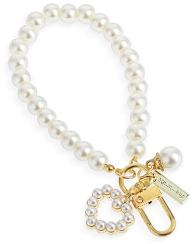 Weiß Schlüsselanhänger Perlen, Taschenschmuck Autoschlüsselanhänger Süße Schlüsselanhänger Damen Keychain Geschenk Taschenanhänger für Frauen Mädchen DIY Dekoration Schlüssel Muttertagsgeschenk