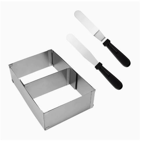 Stampo Regolabile Rettangolare per Torta con Divisori e 2 Spatola in Acciaio Inox - per Tiramisù, Mousse, Pasticcini