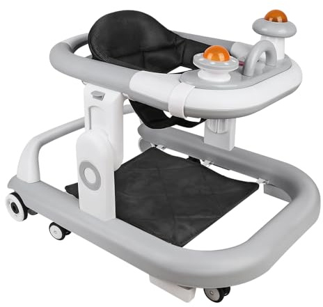 Lauflernhilfe für Babys, mit Spielset und Bodenmatte, robust, faltbar, mit 5 verstellbaren Positionen, ideal als Gehhilfe für die ersten Schritte Ihres Kindes (Grau, 70 x 56 x 42 cm)