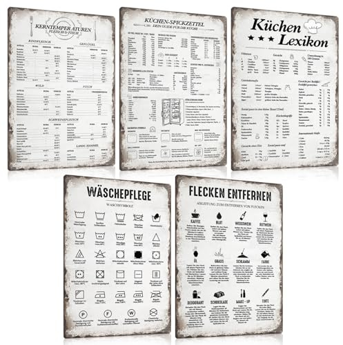BLECH-SCHILD SET KÜCHE 20x30cm - Waschküche Blechschilder Retro Küchen Dekoration - Vintage Metallschild Poster Bild Wandbild Wandschild Wand-deko Geschenk - Küchen Lexikon - Kerntemper Aturen (5)