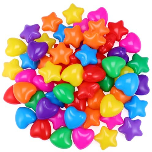 Didiseaon Bolas De Juego del Océano Forma De Estrella y Corazón para Niños, Tamaño 5.8 y 6.2 Cm, Resistentes a Golpes, Coloridas, Ideales para Piscinas De Bolas y Zonas De Juego, Set De 60 Piezas