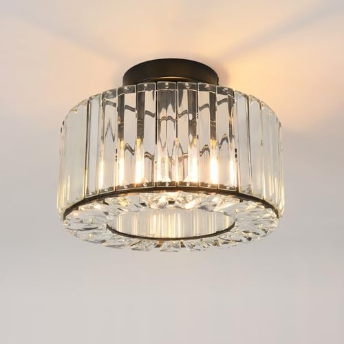 ANWIO Black Crystal Ceiling Light,Modern Ceiling Lights Living Room,Light Fittings Ceilings,Dia 26.5cm Industrial Chandeliers Ceiling Lights for Hallway Bedroom Kitchen Bathroom(E27 Base)