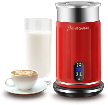 Elektrische Milchaufschäumer, Milchdämpfer mit einem Fassungsvermögen von 320 ml, 4 in 1 - Automatische Milchaufschäumer mit Temperaturanzeige, Milchaufschäumermaschine für Latte Macchiato (Rot)