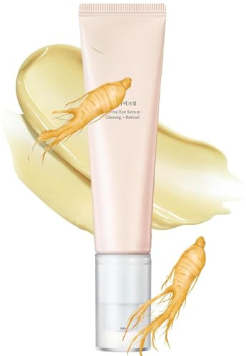 Korean Revive Eye Serum, Ginseng + Retinal Eye Cream for Dark Circles and Puffy Eyes, Anti Wrinkle Eye Creams, Anti Aging Under Eye Cream, Eye Bags Remover for All Skin Types