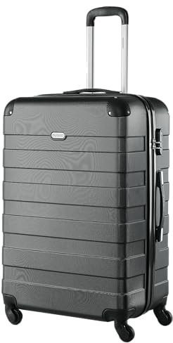 Monzana® Koffer Essential Größe L Reisekoffer 82 Liter Volumen Hartschale Gel-Griffe 4 Rollen Kantenschutz Hardcase Schloss Füße Trolley Rollkoffer Schwarz