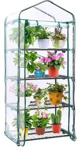 XUWEWI Mini Serra Serra da Interni di Piccole Dimensioni con Ripiani a 4 Livelli, Serre Portatili in plastica con Struttura Robusta T per Ortaggi Fiori