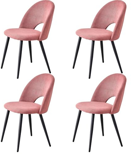 EGOONM 4er-Set Moderne Küchenstühle, Gepolsterte Samt-Esszimmerstühle mit Hohler Rückenlehne und Metallfüßen für Esszimmer, Wohnzimmer, Schlafzimmer, Arbeitszimmer, etc. (Rosa-Kurzflor)