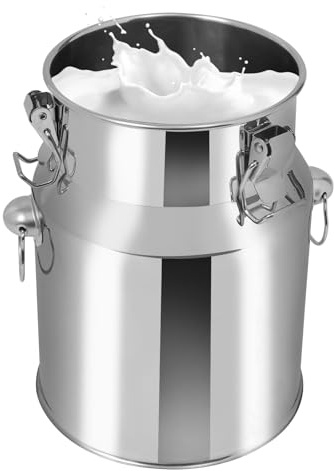 Edelstahl Milchkännchen, 5L Milchtransportdose mit Versiegeltem Deckel und Griff Versiegelter Eimer für Kantine Frühstücksrestaurant Zuhause und Milchladen Silber