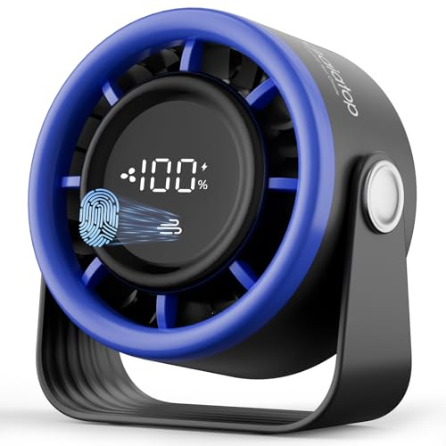 Gaiatop Small Desk Fan Rechargeable, 5in Personal Fan 4000mAh Battery Powered, Touch Control LED Display, 360° Tilt, 5-Speed Strong Wind, Bedroom Dorm Office Desk Accessories, Gifts for Women Men