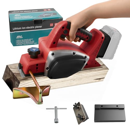 Cordless Handheld Planer Compatible with Milwaukee 18V Battery, Brushless Wood Planer 15000RPM 82mm Cut Width 0-2mm Cut Depth for Woodworking, Furniture and DIY Projects(NO Battery) (Red)