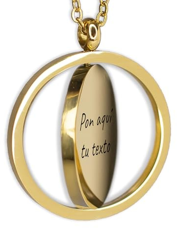 Genérico Collar personalizable con medalla redonda giratoria dorada, acero inoxidable color oro, colgante grabable por ambas caras.