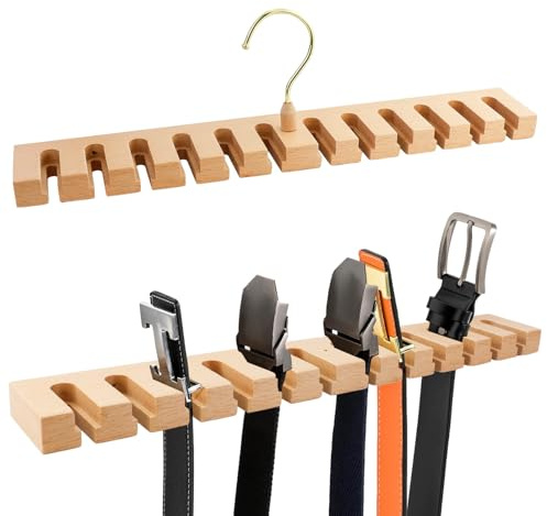 SAMANTHAHALLLTD 1 Pezzi Supporto Cintura in legno con 12 fessure,Portabicchieri Multifunzionali, Portacravatte Armadio 360 Gradi,Organizzazione e conservazione Supporto,per Cravatte,Cinture