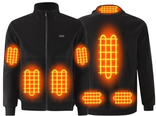 Fleece Heated Hoodie for Men, USB Heated Jacket 8 Heating Zones Heated Coat 3 Heating Levels Heated Body Warmer Zipper Sherpa Heated Outerwear Winter Warm Heated Jackets for Work Riding Fishing M-4XL
