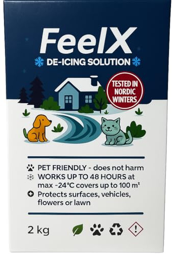 FeelX Soluzione per il ghiaccio – Sale ecologico per animali domestici a lungo termine con additivo anticorrosione, efficace fino a -24,5 °C, scatola da 2 kg