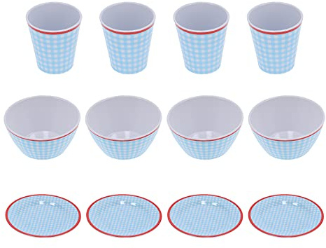 Adfaga Set da 12 pezzi di stoviglie per la casa, colore azzurro, tazze, ciotole, piatti, stoviglie in melamina resistente per, ristorante, uso domestico, stile elegante