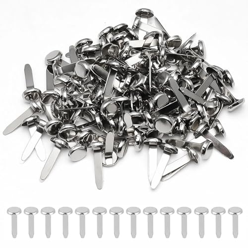 ATTEEFI 200 Pezzi Fermacampioni Piccoli, Clip a Testa Tonda 8 x 17 mm, Argento Metallo Fissaggio in Carta, Facile da Usare, Fermacampioni Puntine Chiodini per Scrapbooking, Biglietti Auguri, Foto