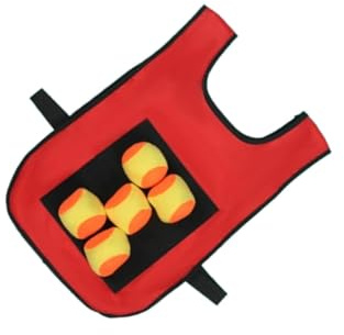 AMSLSIU Klebrige Ballweste, Zielballweste, Spiel für Kinder, Völkerball Set, stundenlanger Spielspaß im Freien und drinnen, Sportspiel Requisiten für Kinder mit 5 klebrigen Bällen, Rot,