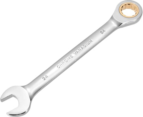 QUARKZMAN Llave De Combinación Con Trinquete 24mm Métrica 12 Puntos CR-V Acero Cromado Alargada Doble Caja Abierto Llaves De Trinquete Con 72 Dientes Y 5° Oscilación Engranaje Para