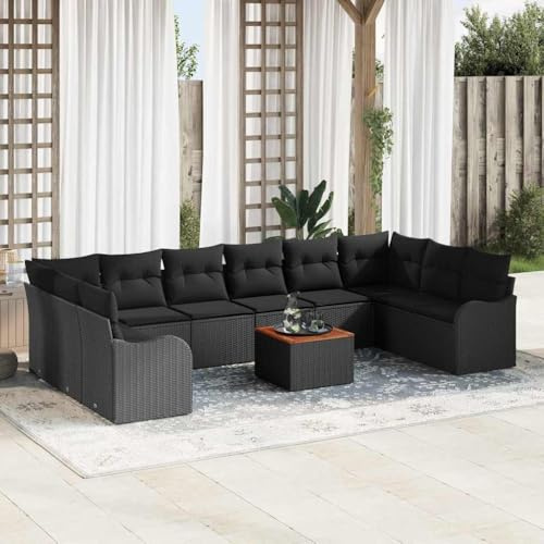 Owoxanthellate Gartenmöbel Lounge Set 11-TLG Schwarz Poly-Rattan 55x62x85 cm Modular UV-beständiges wetterfestes Outdoor Sofa Eckbank Gruppe für Balkon Terrasse und Garten