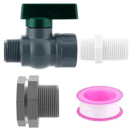 Oxxggkao Juego de accesorios de espiga de PVC profesional multiusos para instalación de barriles de lluvia, incluye cinta de sellado de rosca, accesorios de válvula de bola de PVC, manguera de jardín
