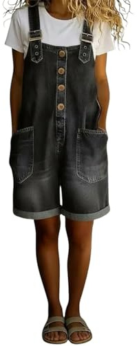 Denim Dungarees for Women UK Loose Fit Sleeveless Casual Short Overalls Adjustable Straps Bib Shortalls Cotton Stretch Washed Distressed Vintage Playsuits with Front Pockets Maternity Jumpsuit