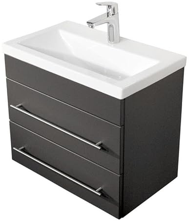 Badezimmer Waschtisch 60cm mit Unterschrank in anthrazit mit Softclose Schubkästen & Keramik-Waschbecken