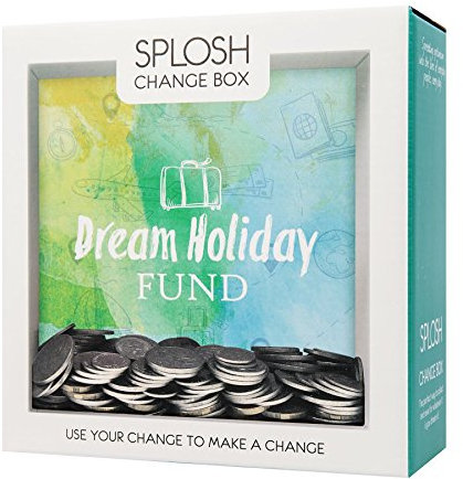 Splosh Dream Holiday Fund Change Box Gift Square Glass Front To See Savings Inside - Modern Weiß Holz Sparschwein - Reisende - Geldkassette