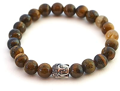 BERGERLIN Tigerauge Armband echt mit Naturstein Perlen - Buddha Armband