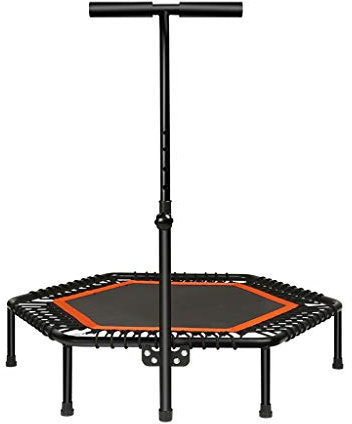 Hoppande matta studsmatta fitness trampolin hopfällbar trampolin för vuxna/barn med justerbart handtag bar, inomhus trampolin studsmatta studsmatta för vuxna - hem konditionsträning, orange