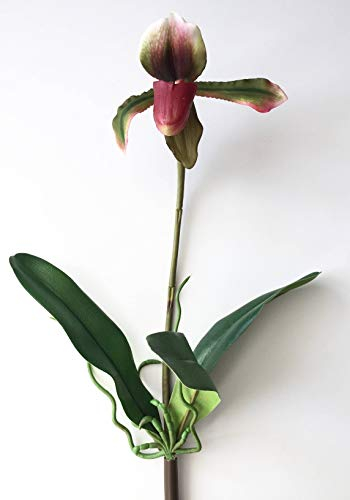 artplants.de Kunstblume Orchidee Paphiopedilum VELANA, Steckstab, violett - grün, 40cm - Deko Orchidee