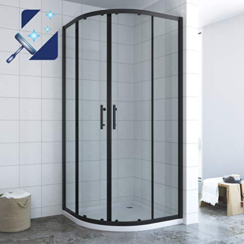 AQUABATOS® 90x90 cm Duschkabine Matt Schwarz Viertelkreis Rund Dusche Halbrund mit Schiebetüren aus Echtglas mit Nanobeschichtung, Duschtüren Radius 550 mm, Höhe 195 cm