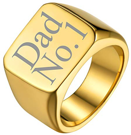 GoldChic Edelstahl Herren Siegelring Personalisierter Männer Jungen Fingerring mit Gravur Gold/Silber/Schwarz/Grau Biker Quadrat/Rund Bandring Ringgröße 54.4（17.3）-72.8（23.1）