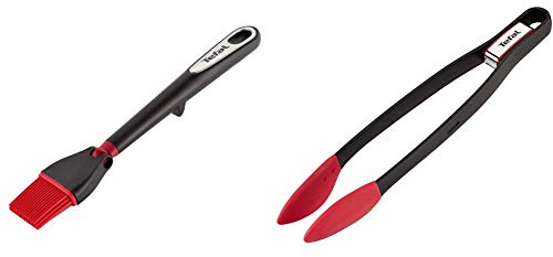 Tefal Ingenio Pinceau Silicone, Manche Anti-dérapant, Ustensile de Cuisine & K2060714 Ingenio Pince à Aliments en Silicone avec Fermoir résistant jusqu'à 250°C ustensile Noir et Rouge de Cuisine