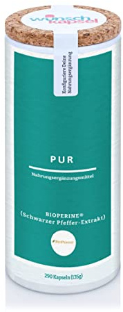 BioPerine Pur, 15 mg Piperin täglich (aus Pfeffer-Extrakt), für bessere Bioverfügbarkeit von Mikronährstoffen (nur 0,22 € pro Tag), 290 vegane Premium-Kapseln aus der Wunschkapsel-Manufaktur